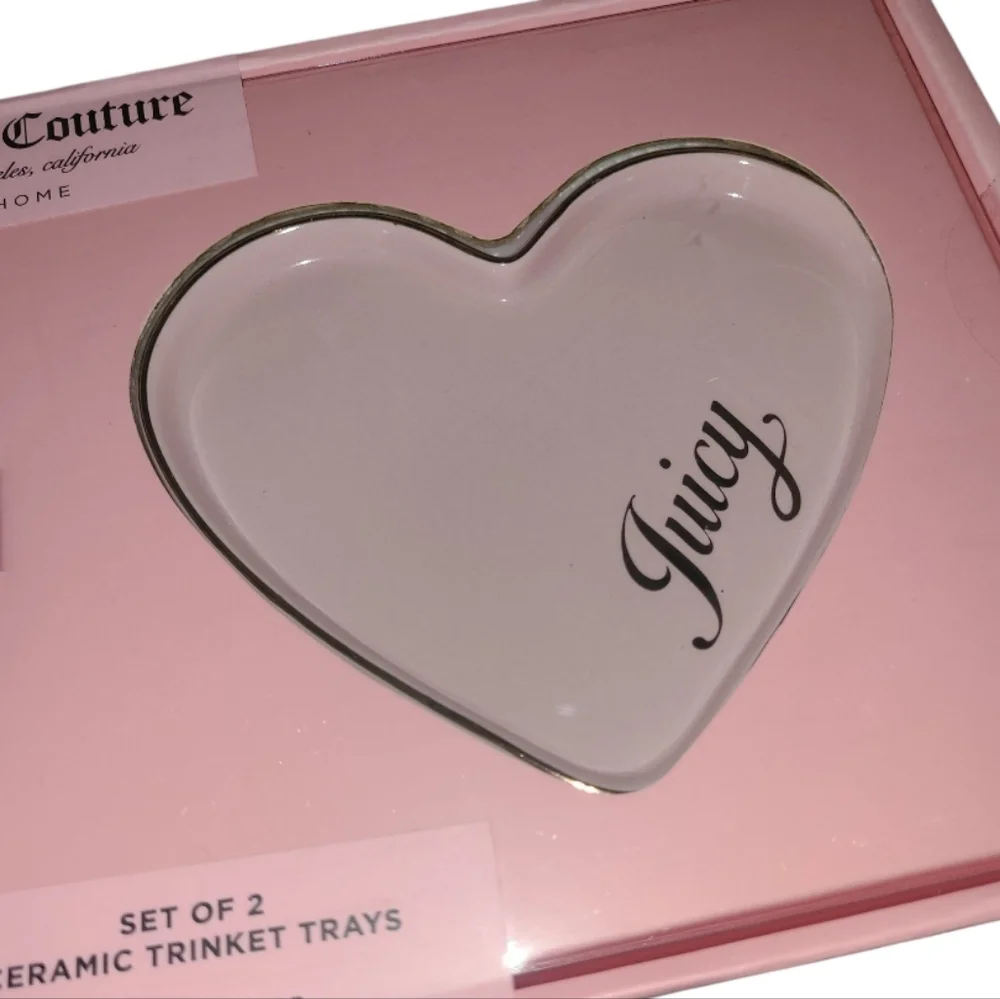 Juicy Couture Ceramic Pink and Red Heart Trinket Tray Set